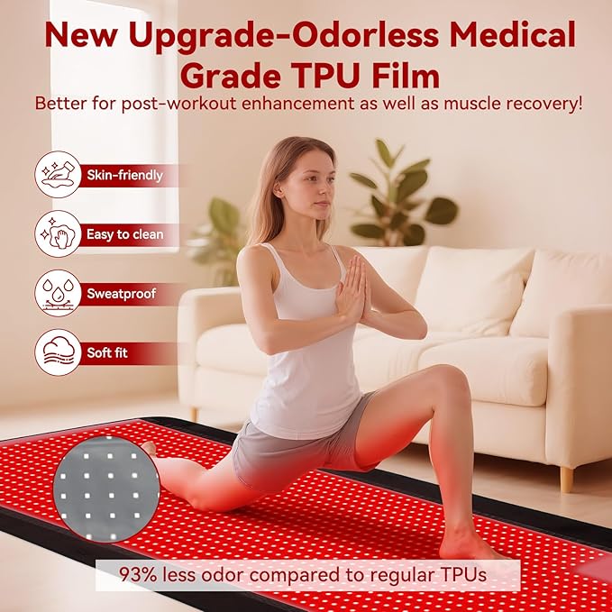 Red Light Therapy Mat for Full Body 74*35 Largest Infrared Red Light Therapy Mat with 1444 LEDs Upgraded Premium TPU Dual Wavelength Infrared Blanket for Back Waist Belly Knee Joint Muscle