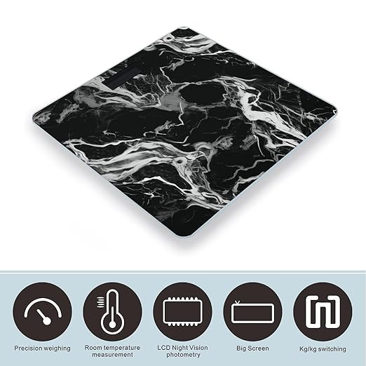 Black and White Marble Weight ScaleClear LED Display Bathroom Digital Weighing ScaleTempered Glass Digital Bathroom Scale for Body Weight Capacity Up to 400 Lbs