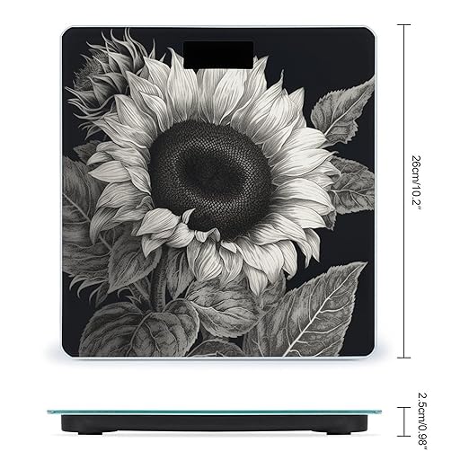 Sunflower Black Grey Scale for Body Weight Highly Accurate Digital Bathroom Scale Sturdy Tempered Glass Weighing Scales with LCD Display Fashion Body Fat Smart Scales 400lb