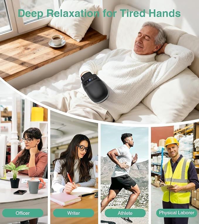 Medcursor Cordless Hand Massager - Hand Massager with Heat and Compression Hand Warmer with Acupressure Beads 6 Massage Modes 2 Heat Levels 3 Timers