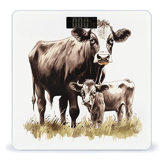 Cow Painting Digital Bathroom Scale for Body Weight Weighing Scale with Backlit LCD Display High Precision Measurements &amp Measures Weight Up to 180kg