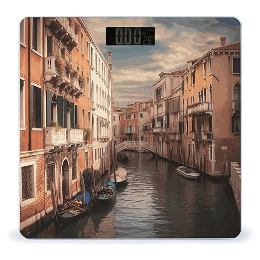 Beautiful Venice Canal View Bathroom Scale for Body Weight Bathroom Digital Electronic Weighing Scale with Back Lit LED Display Sturdy Tempered Glass Weight Watchers Scales 400lb