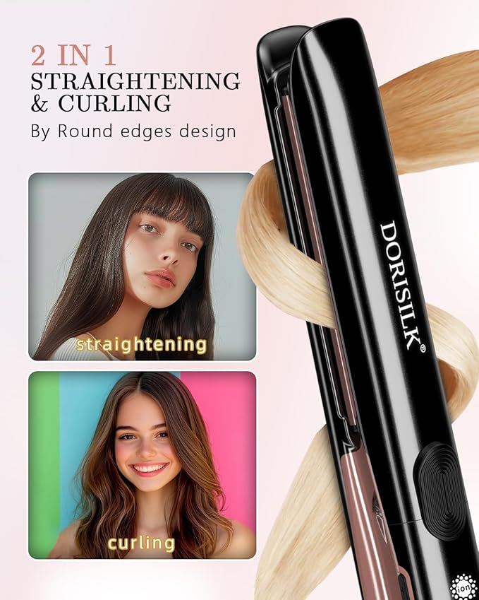 DORISILK 500 Degree High Temp Professional Hair Straightener30s Fast Heating Ceramic Flat Iron 2 in 1 Hair Straightener and CurlerPlasma Flat Iron Get Frizz-Free Dual Voltage for Travel Using