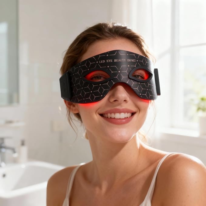 JVV Red Light Therapy for Eyes 5 Modes Under-Eye Red Light Eye Mask Eye Massager for Fine Lines Eye Bags and Dark Circles for Men and Women