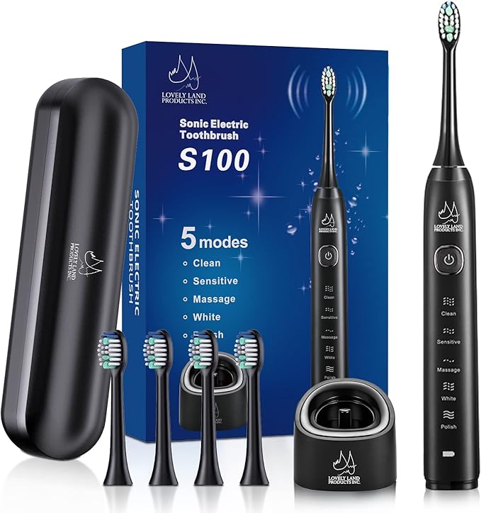 Sonic Electric Toothbrush for Adults Rechargeable Toothbrush with 4 Replacement Brush Heads &amp 5 Modes  Travel Case Ultra Sonic Toothbrush for 99% removing plaque 2-Min Smart Timer