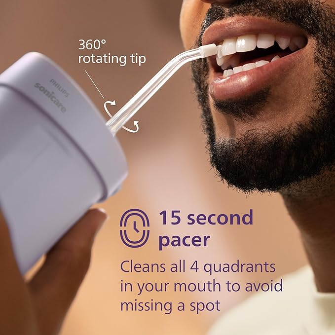 Philips Sonicare Compact Flosser 1000 Portable Water Flosser with 3 Flossing Modes IPX7 Waterproof Oral Irrigator Travel Friendly Purple Model HX3333/23