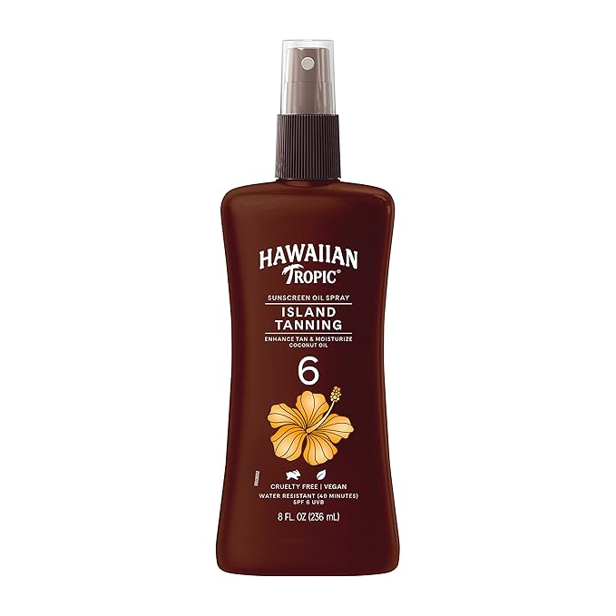 Hawaiian Tropic Island Tanning Lotion Sunscreen SPF 4 Twin Pack and Tanning Oil Spray Sunscreen SPF 6