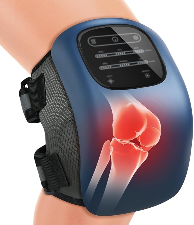 Knee Massager for Pain Relief with LED Screen Vibration Cordless Knee Massager with Heat Adjustable Straps and Timer