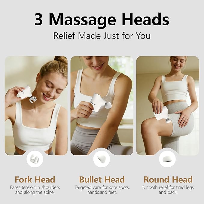 Mini Massage Gun Pro – Portable Deep Tissue Percussion Massager with Smart Pressure Sensor Quiet Motor Muscle Relaxation for Neck Back &amp Legs USB-C Rechargeable White Colorwith Lanyard