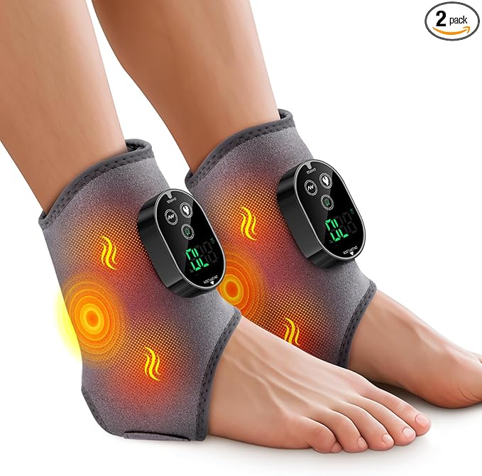 2PCS Cordless Foot Massager for Neuropathy Foot and Ankle Massager for Pain Relief 3000mAh Rechargeable Ankle Heating Pad with Massage for Circulation Gray