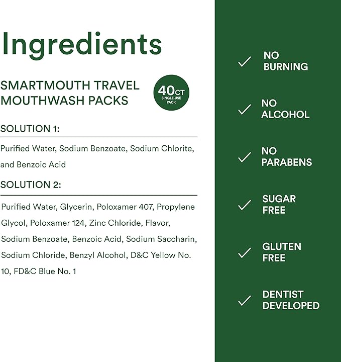 SmartMouth Original Activated Mouthwash Single Packs Travel Mouthwash Fresh Mint 40 Pack
