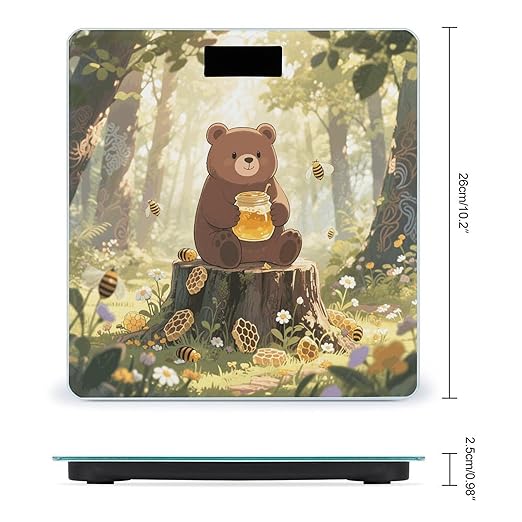 Butter-Loving Bear Scale for Body Weight Sturdy Tempered Glass Weighing Scales with LCD Display Accurate Digital Bathroom Scale Convenient Body Fat Smart Scales Easy Read