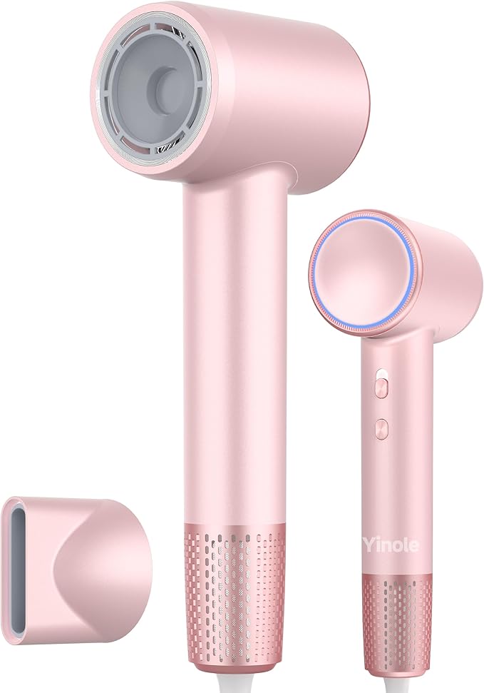 Hair Dryer 15000 RPM High-Speed Brushless Motor Fast Drying for All Hair Types Negative Ionic Blow Dryer 3 Temps &amp 2 Speeds Control Quiet Compact Hair Blow Dryer for Home &amp Travel Use -Pink