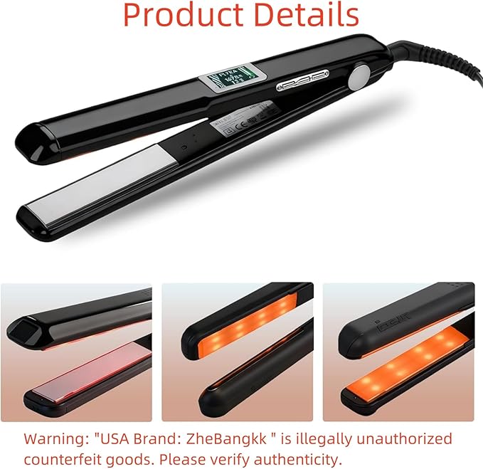 Ultrasonic Infrared Hair Care Iron Recovers The Damaged Hair LED Display Treatment Styler Cold Iron Straightener Infrared Straightener Styler (Black)