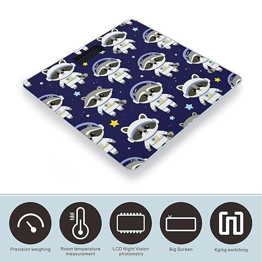 Digital Bathroom Weighing Scale Energy Saving Scale Smart Scale for Body Weight Funny Cartoon Space Raccoon Astronaut
