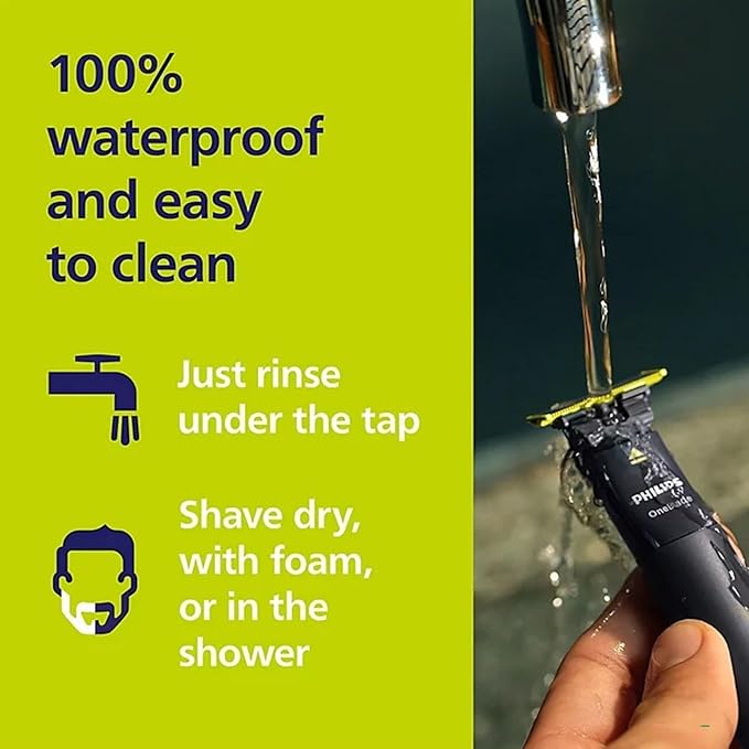 Philips OneBlade Trimmer &amp Shaver Trim &amp Shave Any Length with Extra Skin Protection Dual-Sided Blade Waterproof Body Electric Razor USB Charging 2 Stubble Combs Included