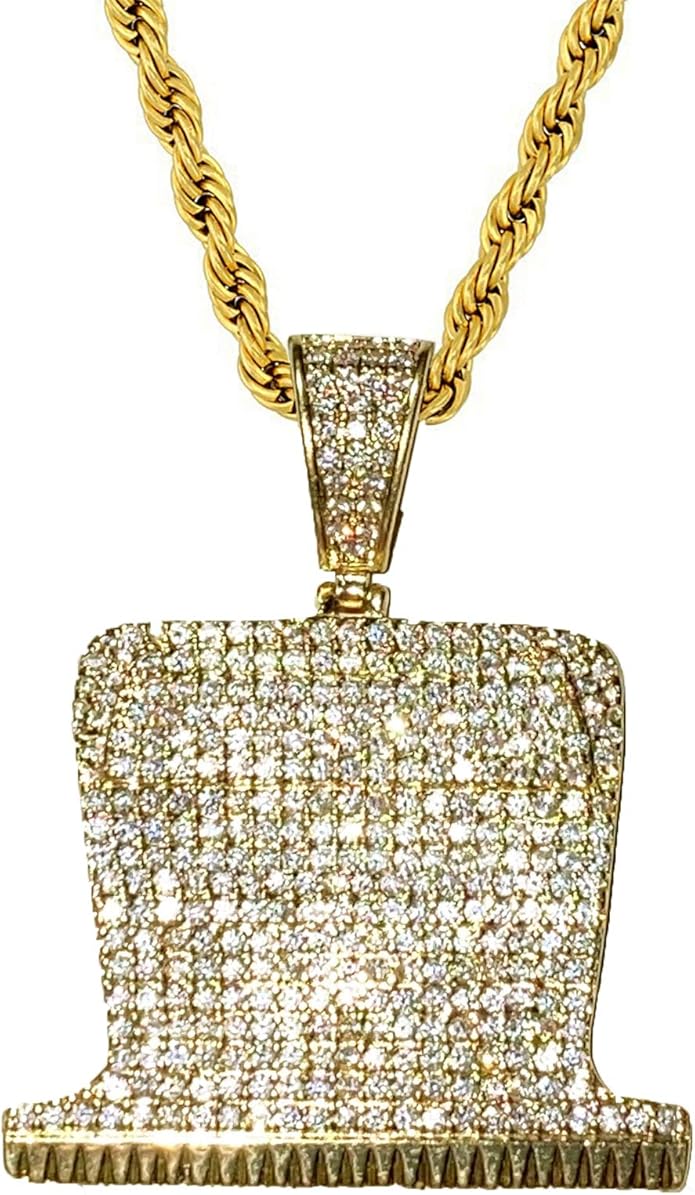 barber RAZOR BLADE Pendant Men Women 925 Gold Finish Iced Gold Barber Razor Electric Shaver Straight Edge Pendant Charm Necklace Ice Out Pendant Stainless Steel Real 3 mm Rope Chain Necklace