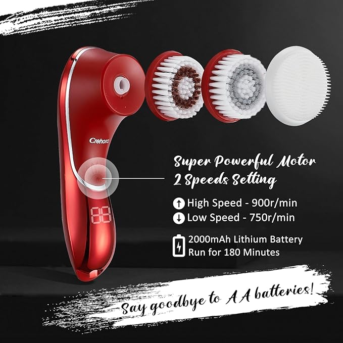 Facial Cleansing Brush Electric Face Scrubber Facial Cleansing Brush Rechargeable IPX-7 Waterproof Rotating Face Scrubber for Exfoliating Massaging and Deep Cleansing with 4 Brush Heads