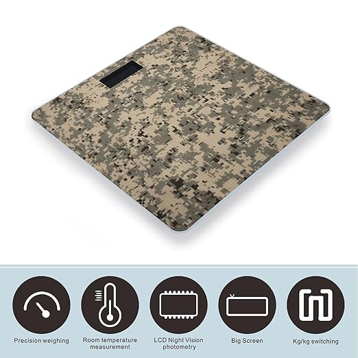 Army Digital Camouflage Weight Scale Large Bathroom Scales Digital Weight with Bright LED Display Non Slip Automatic Weighing Scale Fashion Weighing Machine for Body