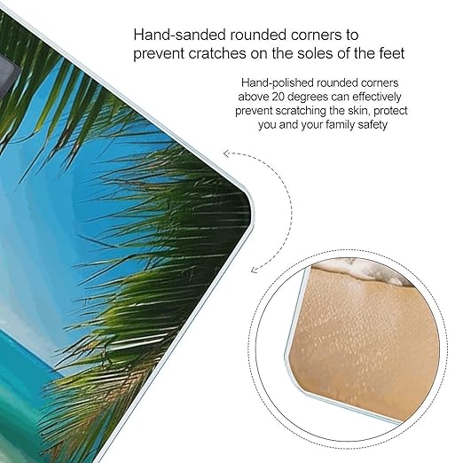 Ocean Sea Beach Palm Leaves Bathroom Scale Large LCD Backlight Display Digital Scale Rounded Corners Body Scales Automatic Power On/Off Bathroom Scales for Home Bedrooms