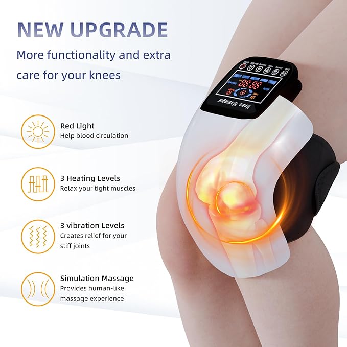 Knee Massager 4 in 1 with Heat Vibration Red Light and 3D Massage Cordless Portable Rechargeable