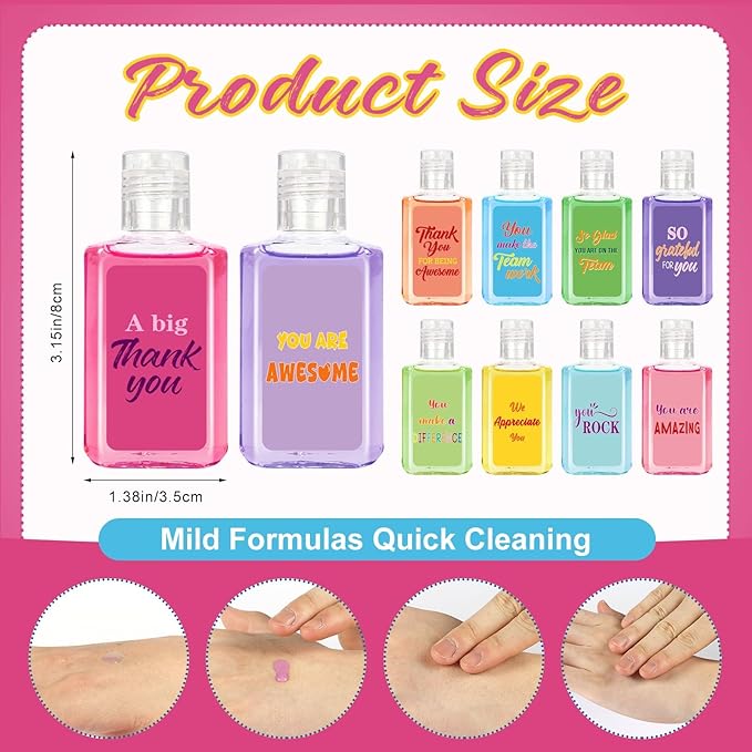 50 Pcs Thank You Mini Hand Sanitizer Bulk Employee Appreciation Gift Inspirational Small Hand Sanitizer 1fl oz Travel Size Hand Soap for Team Coworker Friends Teacher Valentine (Colorful)