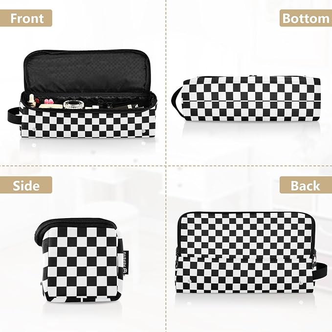 Hair Tools Travel Bag with Heat Resistant Mat Detachable 2-in-1 Curling Iron Travel Case Hot Tools Organizer for Straightener Flat Iron Checkered Black and White