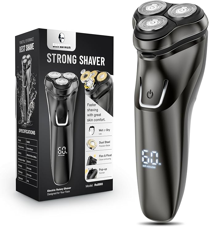 Electric Razor for Men Cordless: Wet/Dry Rotary Shaver Waterproof - USB Fast Charging &amp Sensitive Skin Care - Pop up Trimmer &amp Precision Blades Upgraded B2 Black-Silver