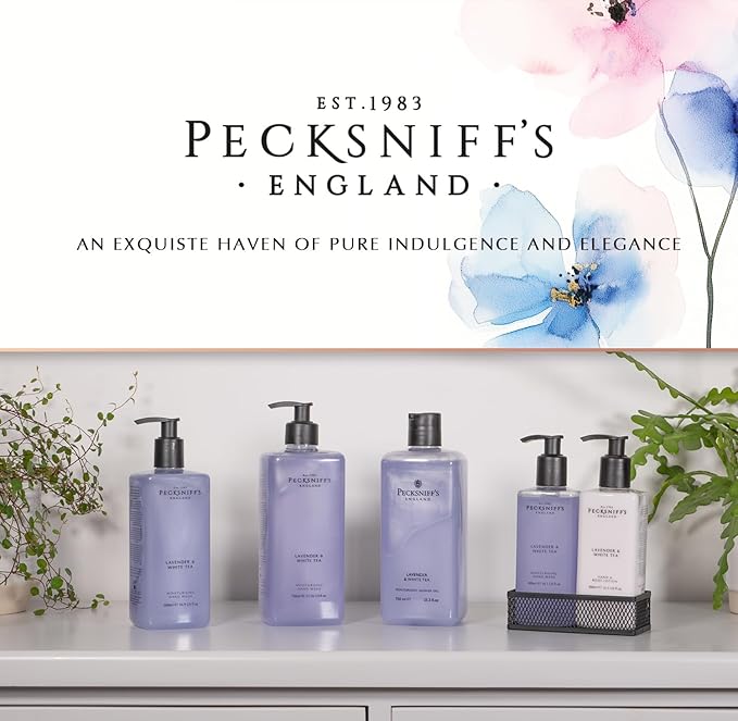 Pecksniff's 33.8 Fluid Oz Shower Gel (Lavender &amp White Tea) - Gentle Cleanser for Sensitive Skin - Moisturizing &amp Hydrating - All Natural Cruelty Free Body Wash - Vitamin B Enriched Body Wash