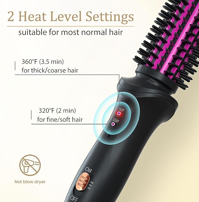 Curling Iron Brush for Short Long Hair Hair Curling Brush Long Barrel Tourmaline Ceramic Dual Voltage Curling Brush Iron with Anti-Scald Bristles (Black)