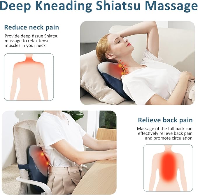 MOUNTRAX Shiatsu Back Massager with Heat Gifts for Women Men Back Massager for Pain Relief Deep Tissue 3D Kneading Massage Pillow for Back