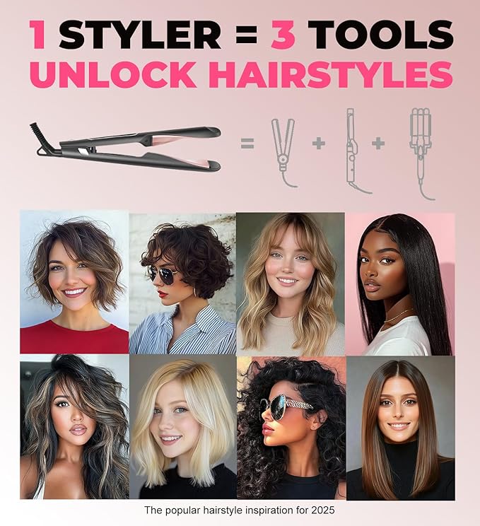 Hair Straightener and Curler - Flat Iron Curling Iron in One - Twist Straightening Curling Iron Combo - Digital LCD Display &amp Dual Voltage - Multi-Styler - Gifts for Women