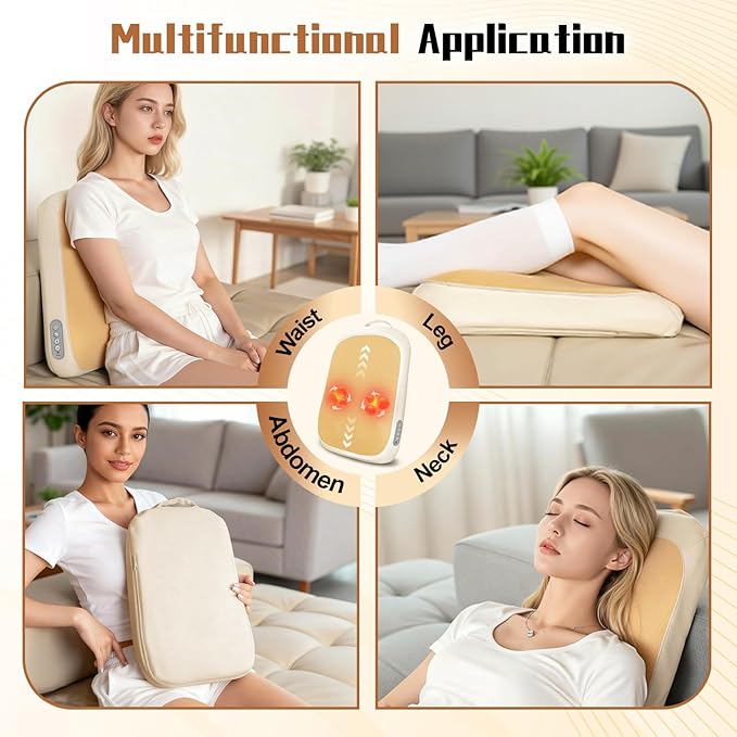 Shiatsu Back and Neck Massager for Pain Relief Deep Tissue Up and Down Rolling Back Massager with Heat Cordless Kneading Massage for Office Home Car Birthday Gifts for Women Men Mom Dad