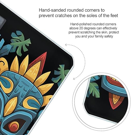 Colorful Tiki Mask Pattern Bathroom Scale Automatic Power On/Off Body Scales LCD Backlight Display Square Digital Scale Rounded Corners Bathroom Scales for Home Bedrooms