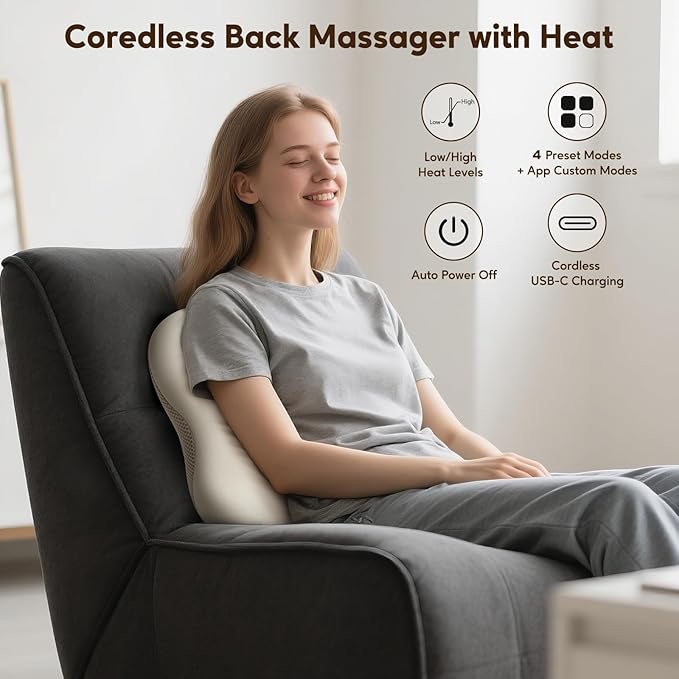 arboleaf Back Massager for Pain Relief Deep Tissue Bluetooth App Control Shiatsu Neck Shoulder Massager with Heat Cordless Portable for Chair Car Office Home