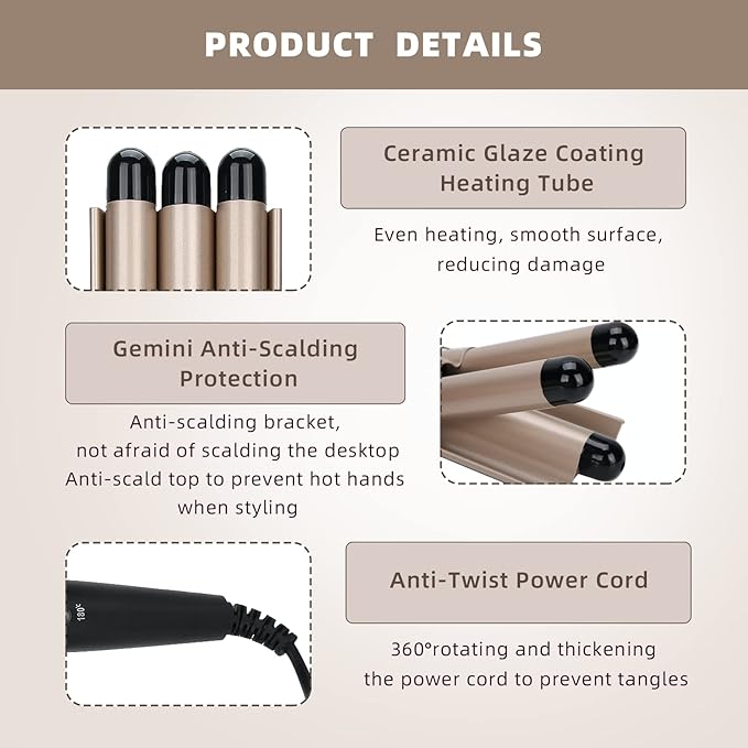 Hair Waver Curling Iron 3 Barrel Curling Iron Wand Hair Curler Waver Crimper Hair Styling Tool for or Short Hair Styling (US22mm)