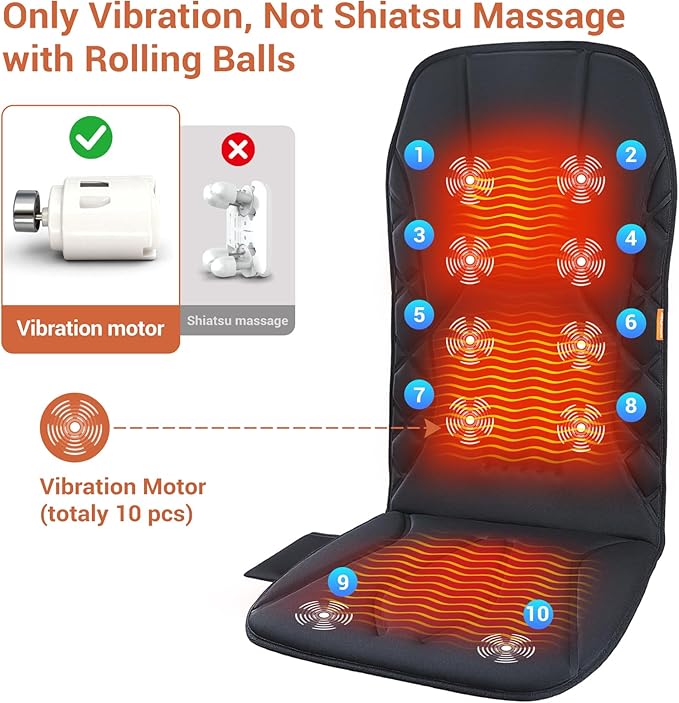 Upgraded Length Back Massager with Heat10 Vibration Massage Seat Cushion for HomeHeated Seat Cover Cushion for Pain Relief