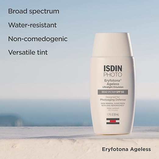 ISDIN Eryfotona Ageless Tinted Mineral Sunscreen SPF 50 Anti-Aging Face Sunscreen with Zinc Oxide DNA Repairsomes &amp Vitamin E Universal Tint No White Cast Dermatologist Recommended