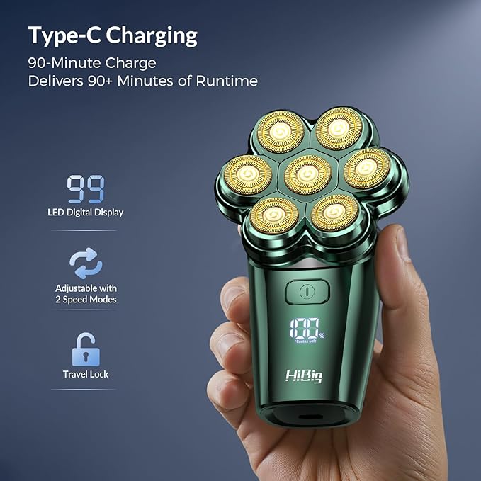 Head Shavers for Bald Men - 7D Arc Magnetic Detachable Electric Razor Waterproof Wet Dry 5-in-1 Electric Shaving &amp Grooming Kit LED Display Rechargeable Head &amp Body Hair Shaver Dark Green