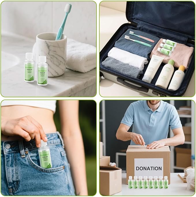 100 Pc Travel Size Mouthwash 1.2oz/35ml Mini Mouthwash Alcohol-Free Portable Oral Rinse for Travel Hotels On-The-Go (Mint)