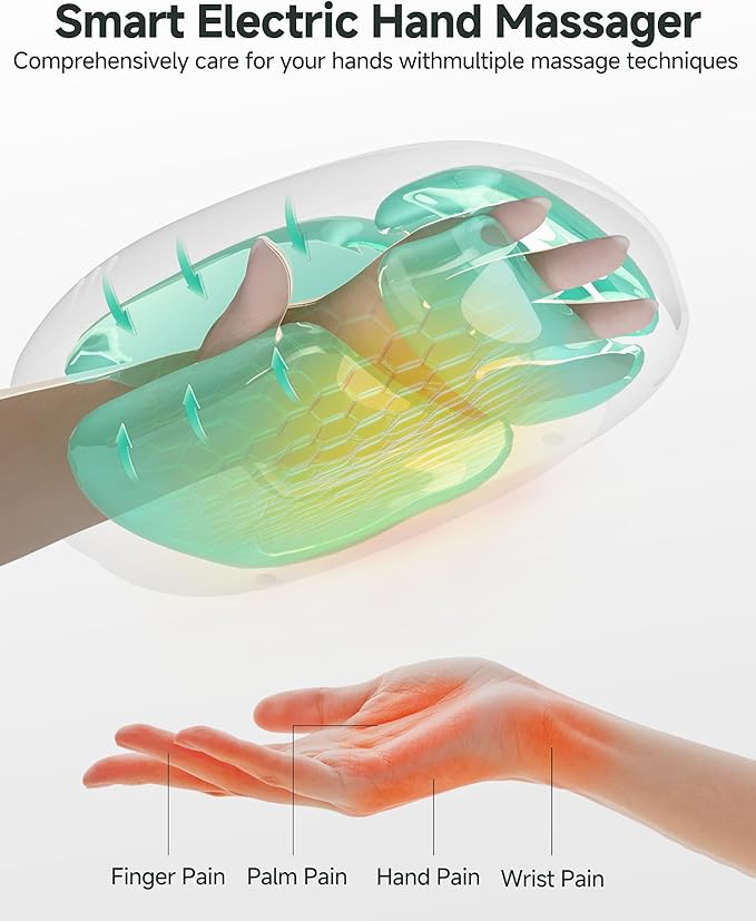 Cordless Hand Massager with Heat &amp Compression Vibration and Rolling 3 Modes &amp Intensities Heated Finger Wrist Massage for arthritis and carpal tunnel Hand Warmer Valentines Day Gifts for H