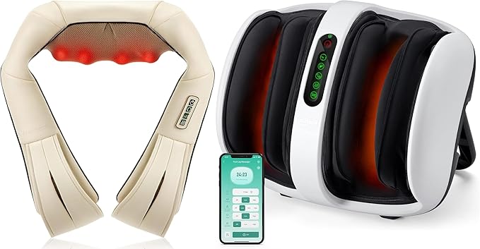 Nekteck Neck Massager Blue and Smart Foot and Calf Massager APP Control White