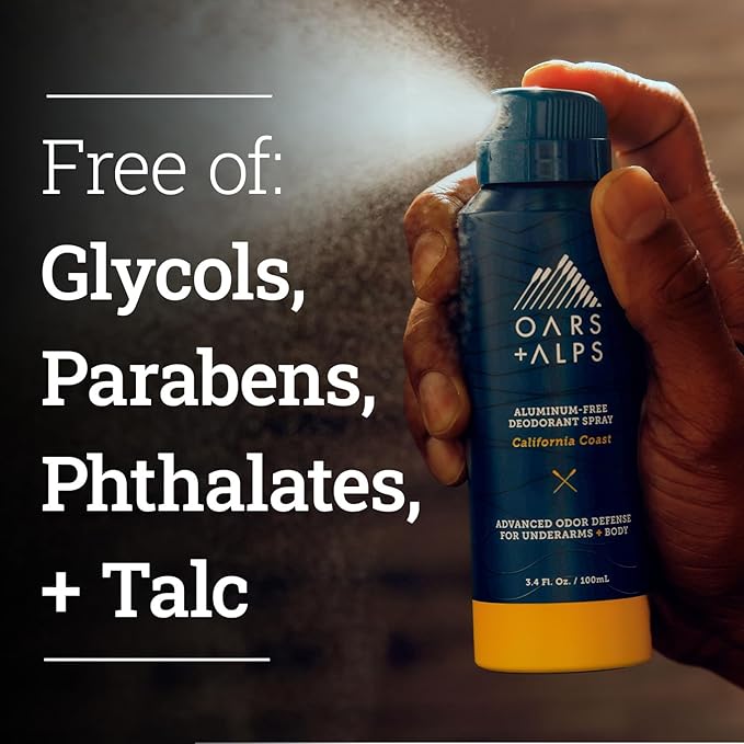 Oars + Alps Aluminum-Free Deodorant Spray Travel Size California Coast and Fresh Ocean Splash Bundle