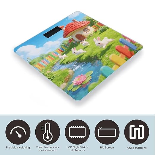A Flock of Rabbits in Spring Smart Scale for Body Weight Digital Bathroom Scale Toughened Glass Weight Scale with Large LCD Backlight Display High Precision Scales Weighing Machine