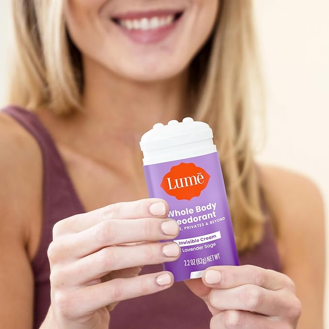 Lume Deodorant Cream Stick - Underarms and Private Parts - Aluminum-Free Baking Soda-Free Hypoallergenic and Safe For Sensitive Skin - 2.2 Ounce (Pack of 2) (Lavender Sage)