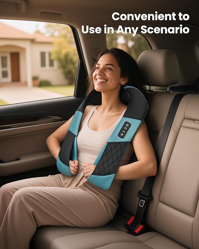 COMFIER Cordless Neck Massager with Heat Deep Tissue Shiatsu Massage Pillow for Shoulder Back Pain Relief 3D Kneading Portable Rechargeable Wireless Body Massager