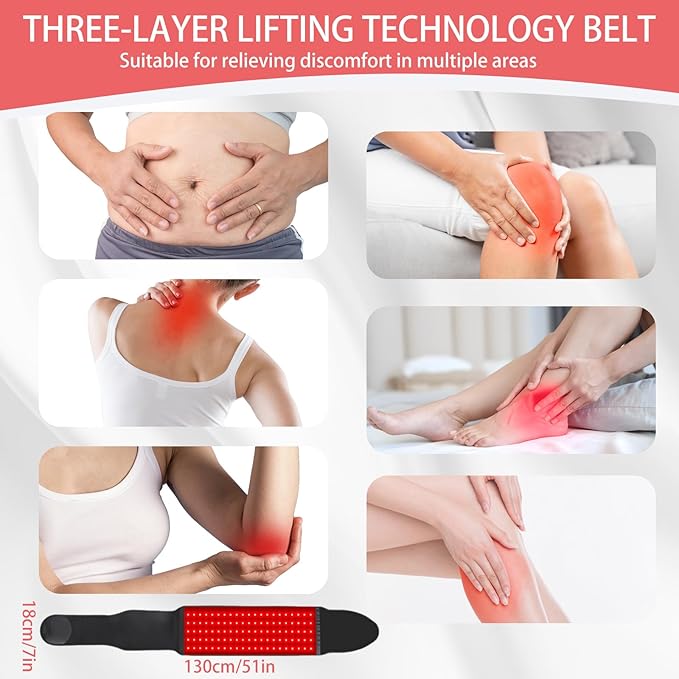 Red Light Therapy Belt with 105 LEDs 51”x 7” 660nm &amp 850nm Red Light Therapy for Body Wired &amp Wireless Controller with Timer and Intensity Adjustable for Body Waist Back Shoulder Leg Knee (B