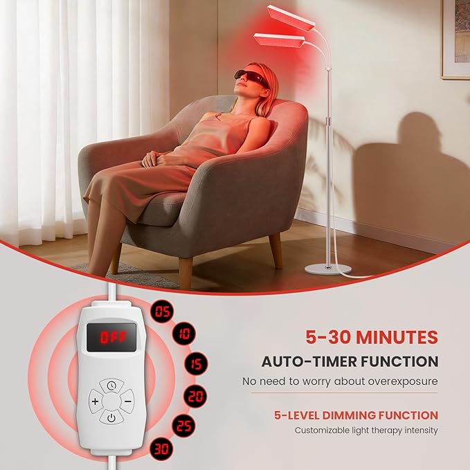2 Head Red Light Therapy Lamp for Body and Face Use 3 in 1 Chip with 660nm Red Light and 850nm Near Infrared Light LED Red Light Therapy Device with 61 inch Adjustable Stand