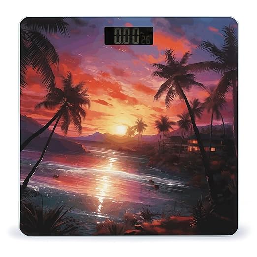 Colorful Tropical Sunset Bathroom Scale Rounded Smart Scale for Body Weight Automatic Power On/Off Weight Scales Accurate Bathroom Digital Scales for Pet Home Bedroom Kitchen