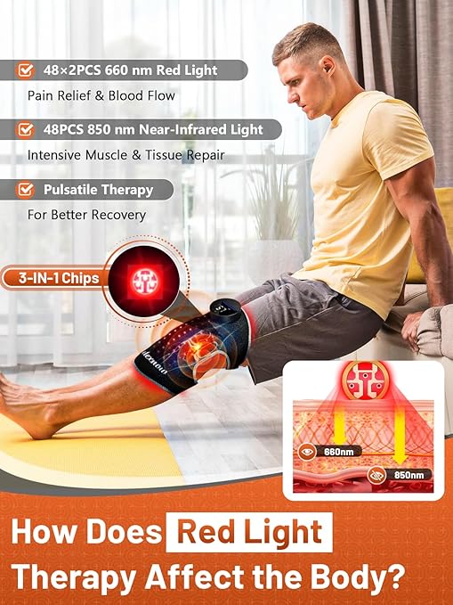 Red Light Therapy for Knee with Vibration Massage Extension Band Wireless Rechargeable ControllerNear Infrared Light Therapy Heated Device for Knee/Elbow/Shoulder Pain Relief